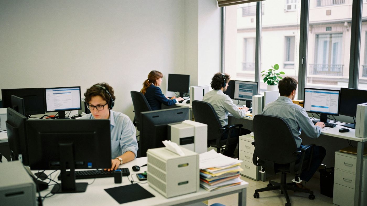 Pequeña oficina trabajando con normalidad