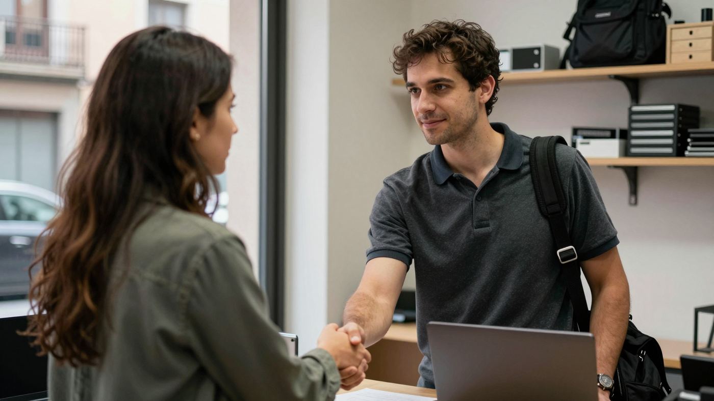 Técnico atendiendo a un cliente
